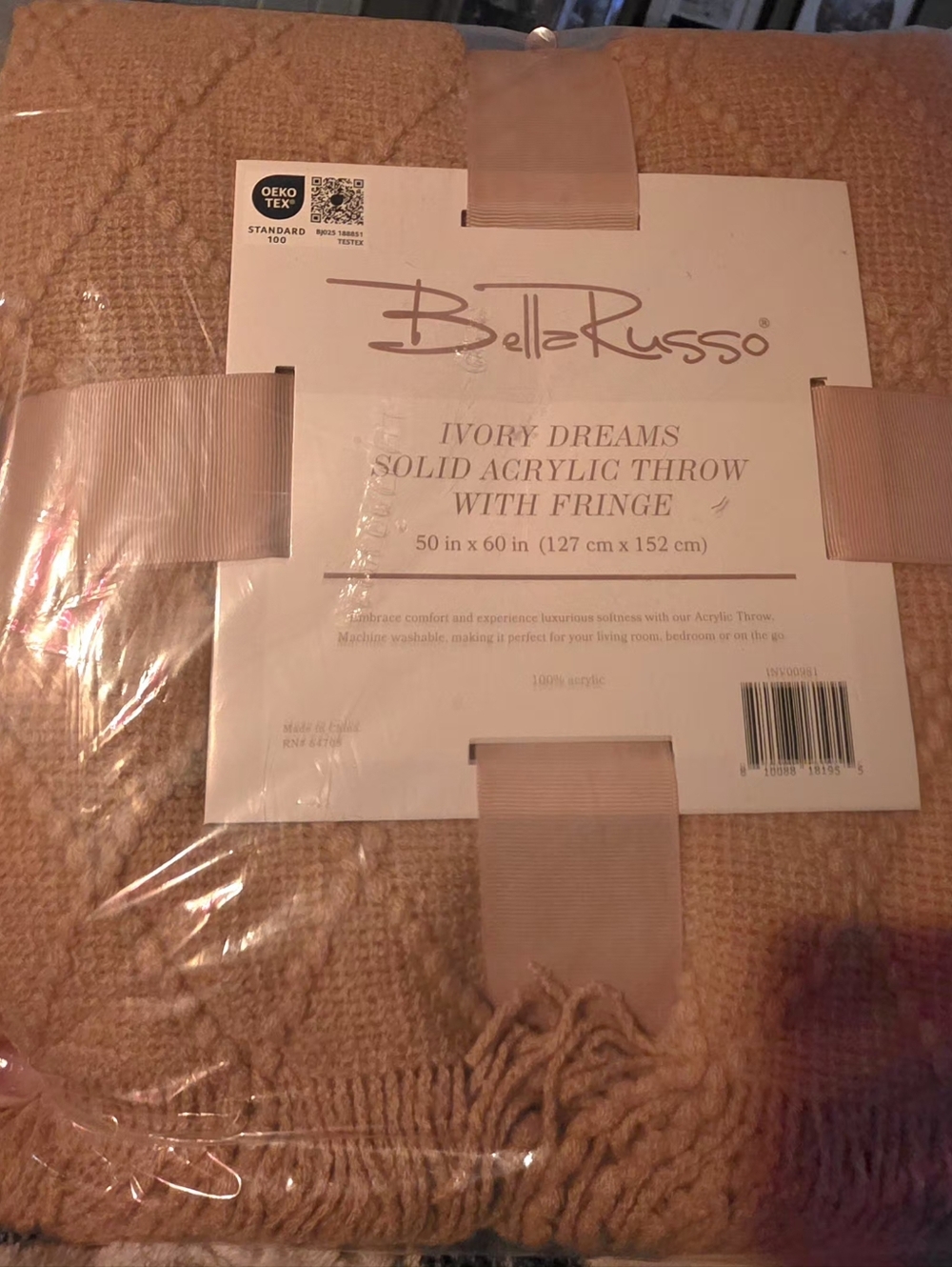 Bella Russo Ivory Dreams Solid Acrylic Throw with Fringe